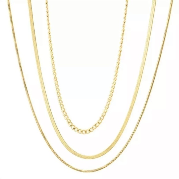 New 18k Gold Plated Triple Layered Necklace Set - Picture 4 of 6